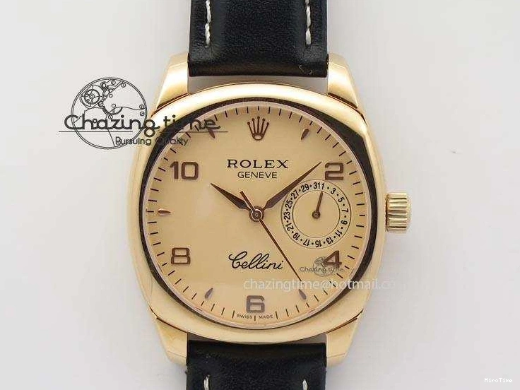 MiroTime 0103 EyeCatching Cellini Date RG Rose Gold Dial Numeral Markers On Black Leather Strap A 3884